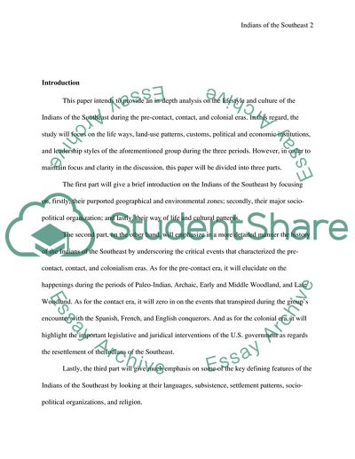 Pre-Contact, Contact, and Colonial Lifestyles of Indians of the Southeast