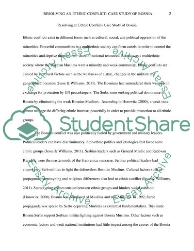 How to Resolve an Ethnic Conflict- Case Study of Bosnia