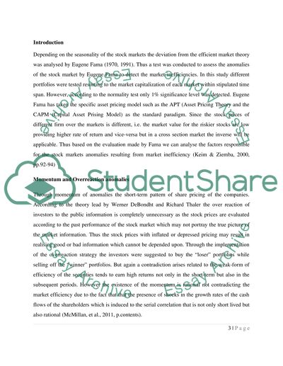 To What Extent Is Stock Market Anomalies Evidence of Market Inefficiency