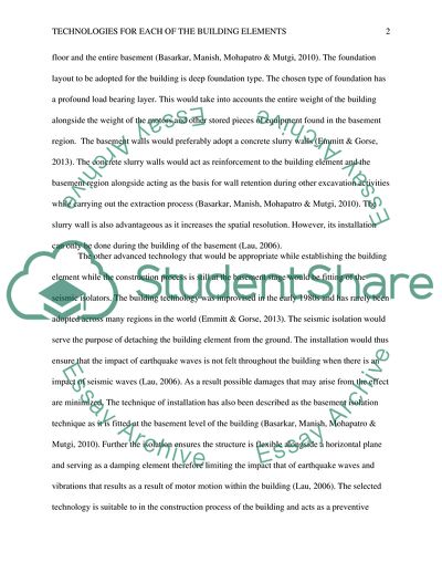 Technologies for Each of the Building Elements