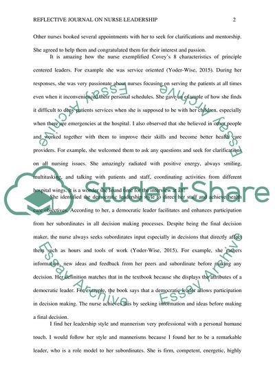Reflective Journal on Nurse Leadership