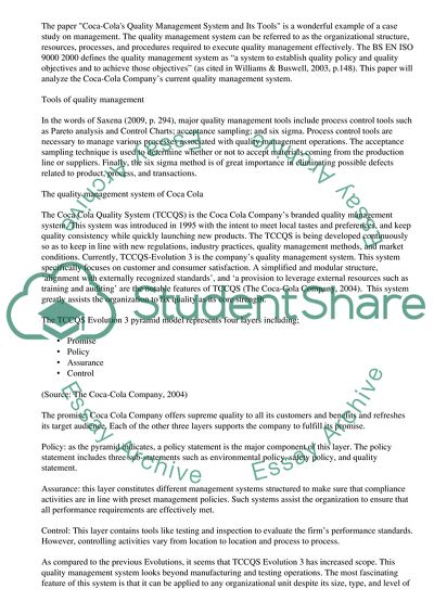 Coca-Colas Quality Management System