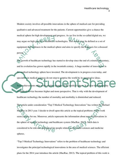 Healthcare Technology and the Role of Innovations