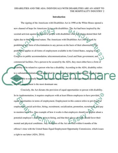 Americans with Disabilities Act - People with Disabilities as an Asset to the Hospitality Industry