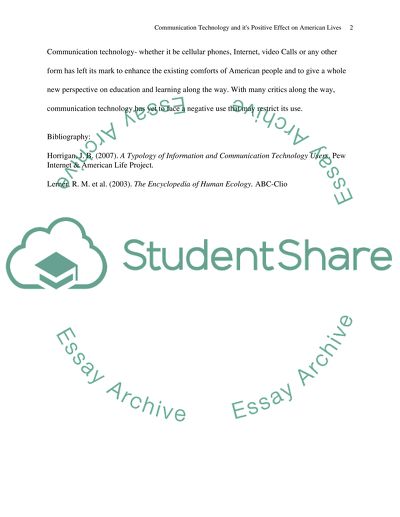 Communication Technology and Its Positive Effect on American Lives