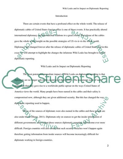 Wiki Leaks and its Impact on Diplomatic Reporting