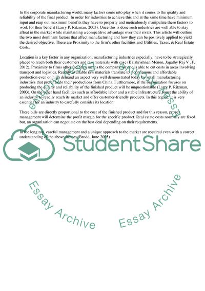 Dominant Factors in Manufacturing