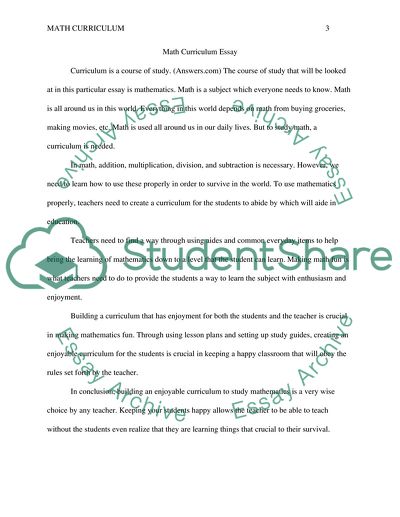 Defining curriculum in math area 5 pages