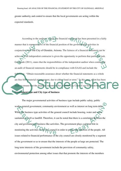 Financial Statement of the City of Glendale, Arizona