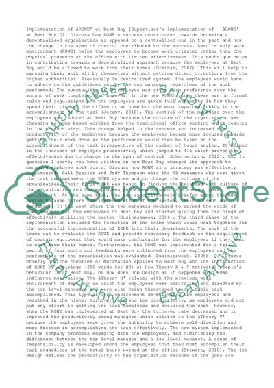 Implementation of ROWE at Best Buy