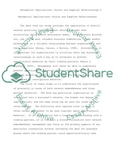 Managerial Implications: Source and Supplier Relationships