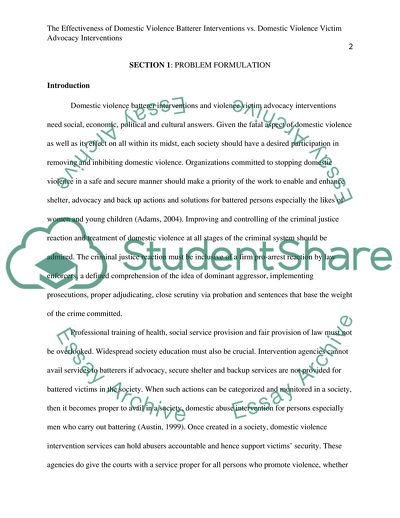 The Effectiveness of Domestic Violence Batterer Interventions vs. Domestic Violence Victim Advocacy Interventions