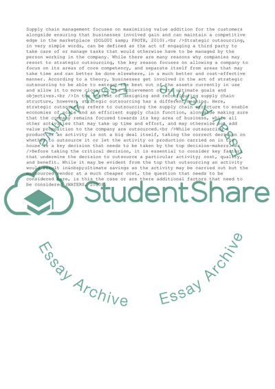 Concept of Strategic Outsourcing in Supply Chain Management