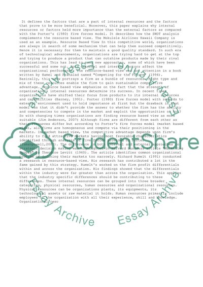 The Analysis of the Resource-Based View