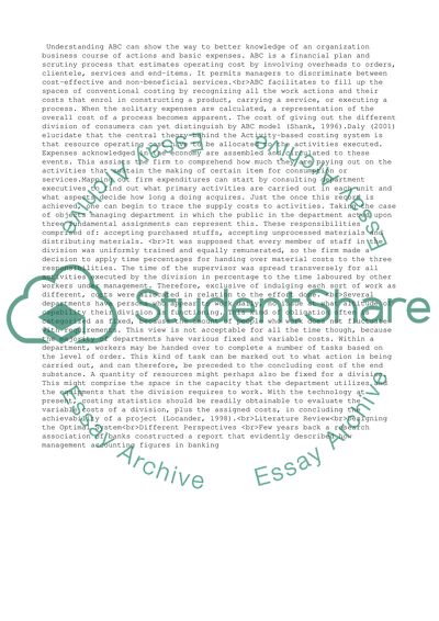 The Influence of Activity Based Costing in Finance Sector