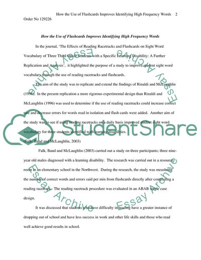 Usage of Flashcards in Identifying High-Frequency Words