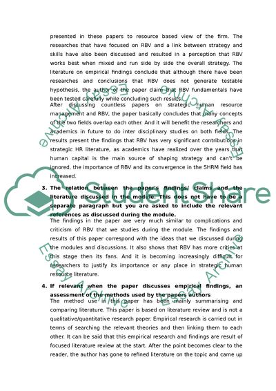 Analysis of Human Resource and Resource Based View of the Firm Article