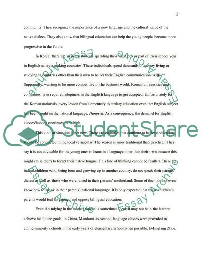 The Introduction of Bilingual Education Which Can Improve the Lives of Non-Native Speaking Learners