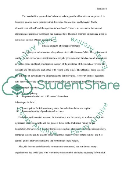 The Ethical Impacts of Computer Systems on our Personal Lives