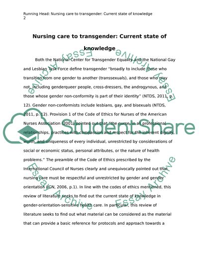 Nursing care to transgender