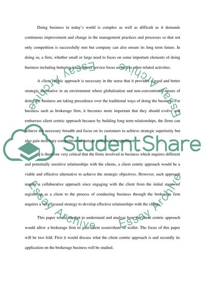 Client Centric Aproach for Brokerage Business