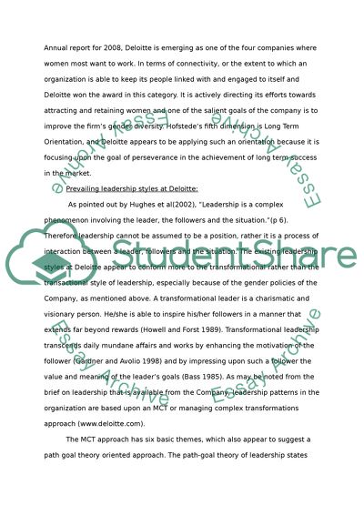 Cultural Aspects and Prevailing Leadership Styles: The Deloitte Company