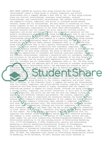 Sector/Cluster: network relationship with clients, suppliers, allies