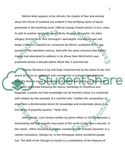 Utopian literature through the time of World War II