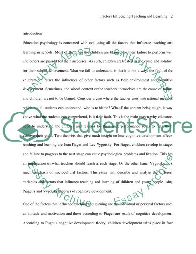 Variables and Factors Influencing Teaching and Learning Young People
