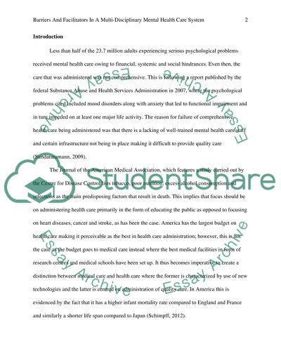 Barriers and Facilitators in a Multi-Disciplinary Mental Healthcare System