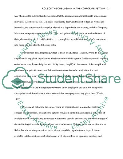 Role Of The Ombudsman In The Corporate Setting