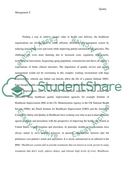 Quality Management Assessment Executive Summary