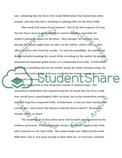 Article Review: Reactions of Maternal Voices in Infants