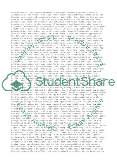 Limitations of Contingency Leadership Theories