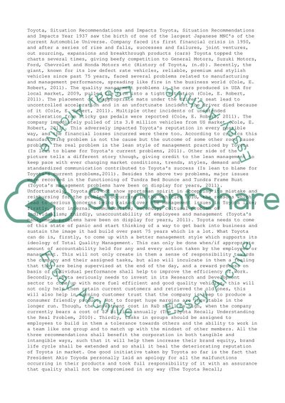 Toyota, situation recommendations and Impacts