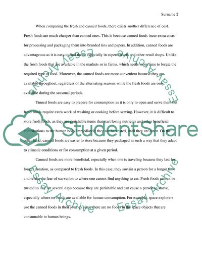 Fresh Foods versus Canned Foods