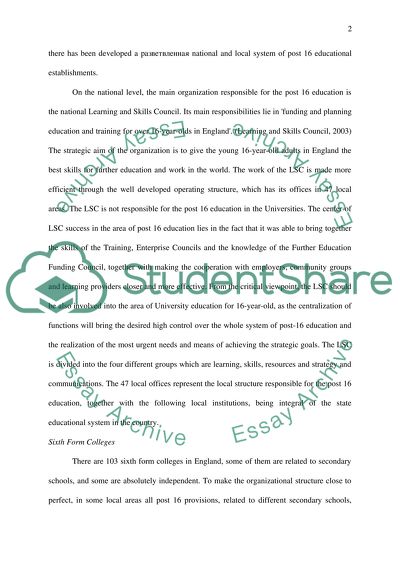 Organizational Context in Post 16 Education in the UK