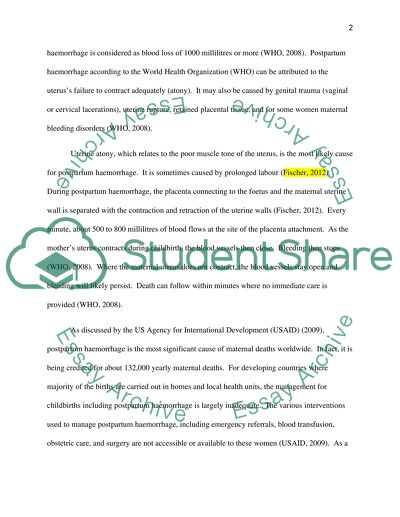 Reduction in Maternal Mortality from Postpartum Haemorrhage
