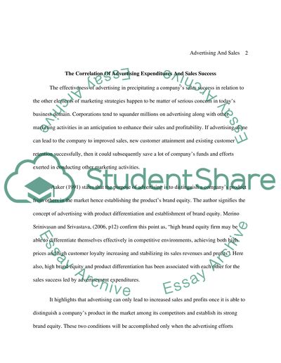 Effectiveness and Contribution of Advertising Towards the Success of a Companys Sales