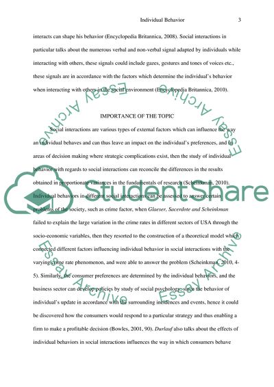 Individual Behavior in Social Interactions