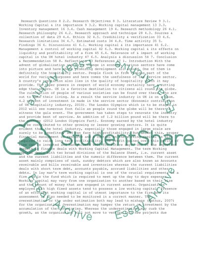 Working Capital Management and Hotel Industry in the UK