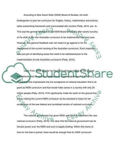 Australia and Proposed Federal Centralised Curriculum