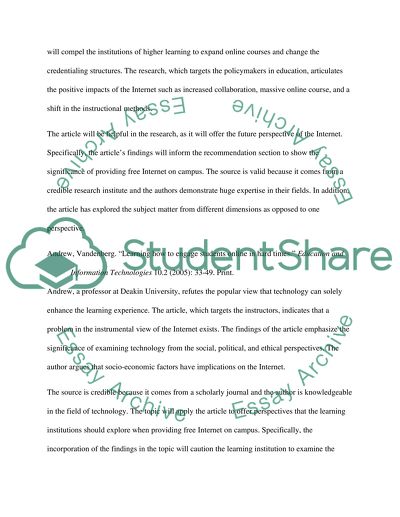 Annotated Bibliography Assignment (free internet on campus)