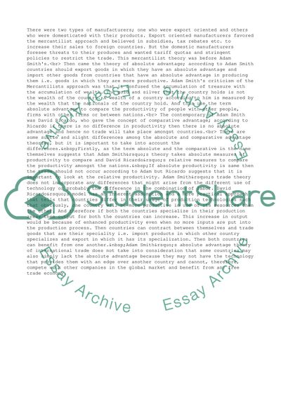 Adam Smiths and David Ricardos Theories of International Trade