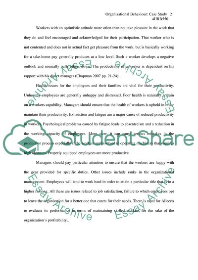 Organisational Behaviour: the Situation at Alleco