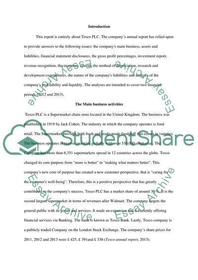 The Main Business Activities in Tesco Company