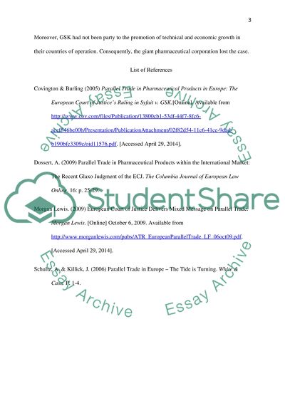 Parallel Trade in Pharmaceutical Products - GlaxoSmithKline Unlimited