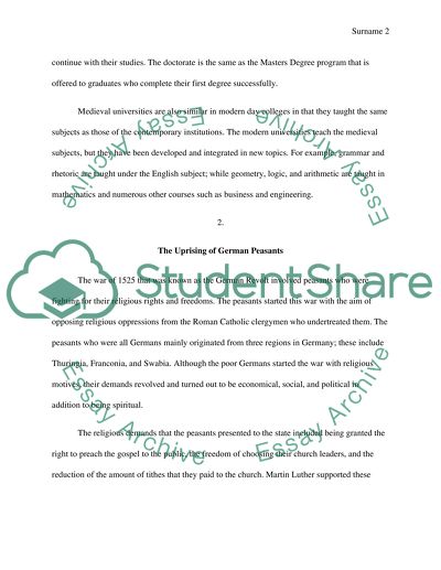 Medieval Universities and Modern Universities, Uprising of German Peasants
