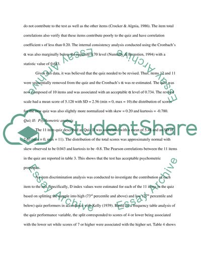 The Association Between Quizzes and Psychological Variables