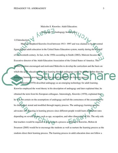 Malcolm S. Knowles: Adult Education: Pedagogy vs. Andragogy